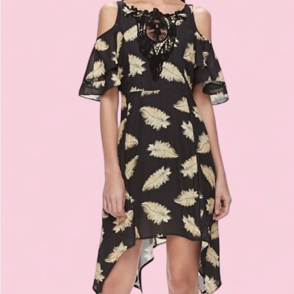 Disney Beauty and the Beast Feather Print Chiffon Dress Lined Size L - Picture 1 of 6